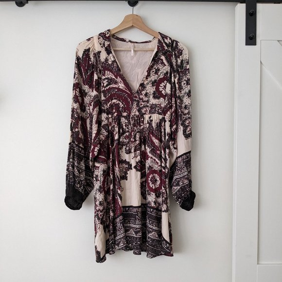 Free People Floral Pattern 3/4 Sleeve Mini Dress - Picture 1 of 4